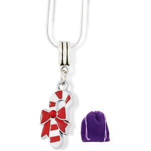 Candy Cane Charm Snake Chain Necklace Christmas Pendant